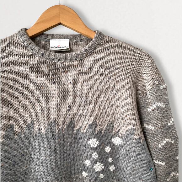 Vintage 90s Wool Oatmeal Gray Sweater Cabincore Scandi Nordic Neutral Earthy 6 - Picture 5 of 11